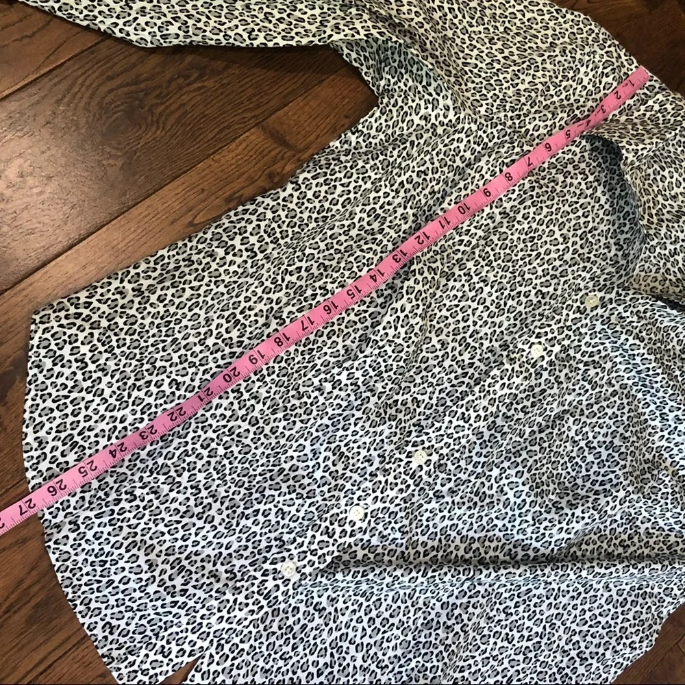 TALBOTS No Iron gray black white leopard print long sleeve button down size 14W